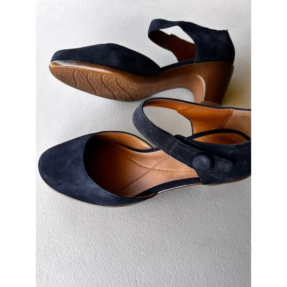 EASY SPIRIT CLARICE SUEDE MARY JANE PUMPS BLOCK HEEL - SIZE 9W